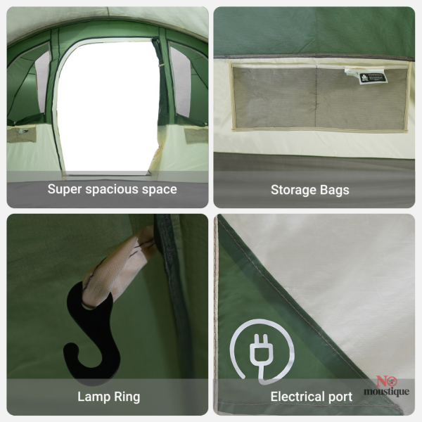 Modèle de tente tunnel 8 personnes, vert et imperméable